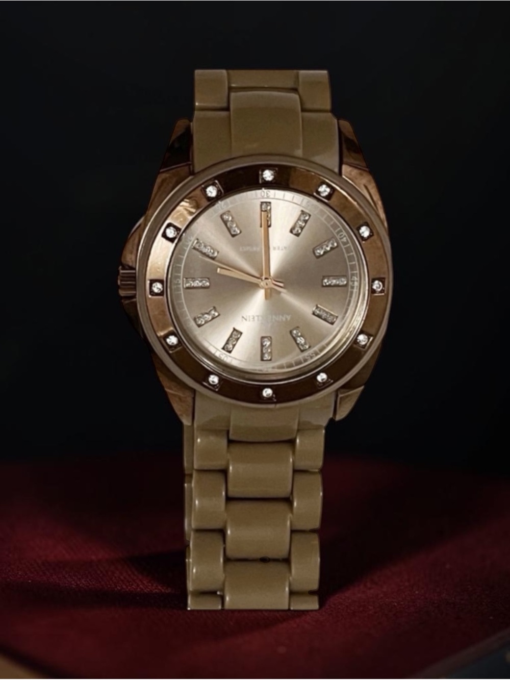 Anne Klein Crystal Collection Beige tone Analog Quartz Watch like new